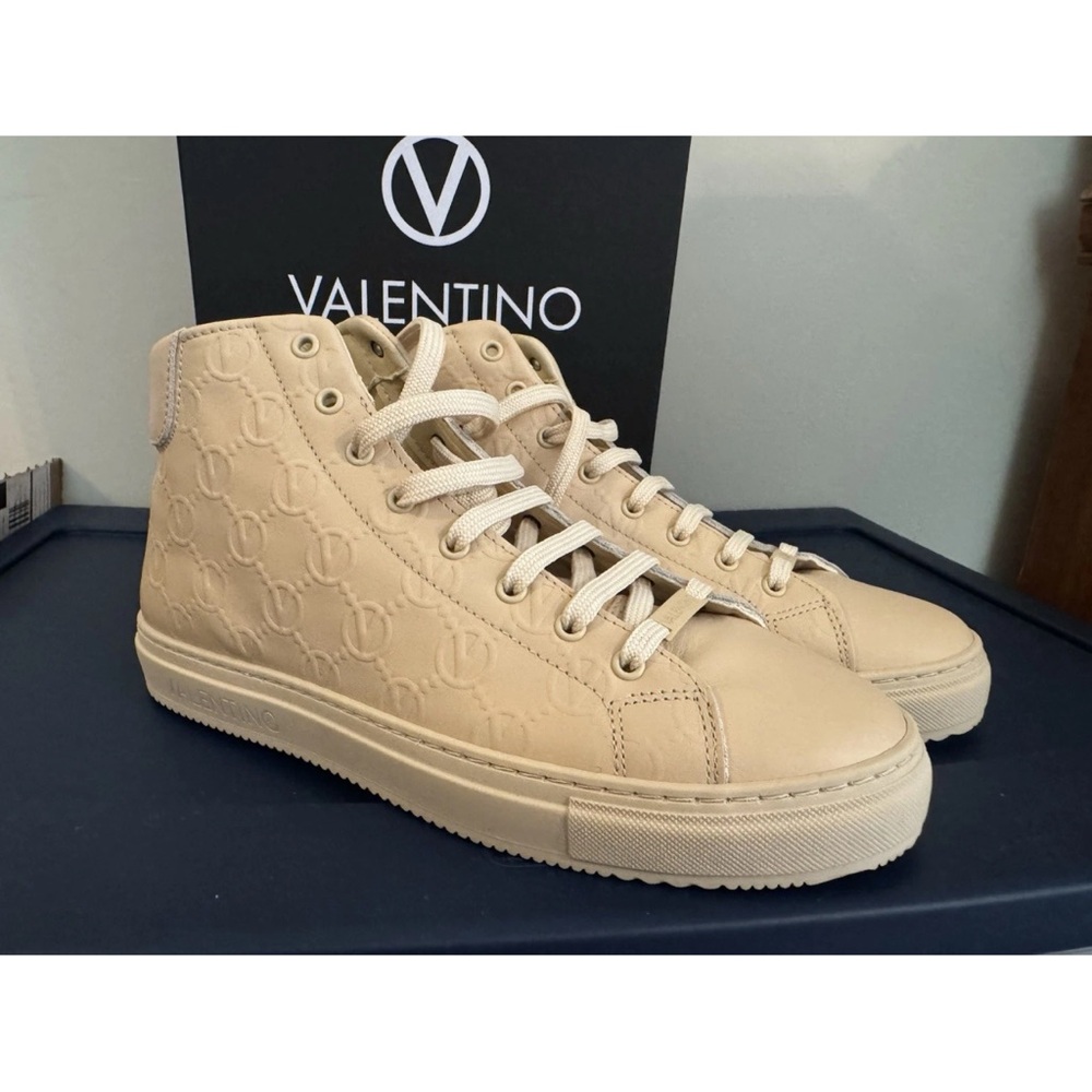 Valentino Beige Embossed High-Top Sneakers